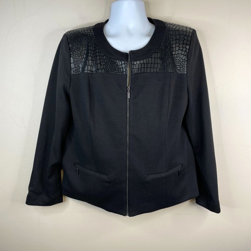 JM Collection Womens MOTO Jacket 16 Black Faux Alligator Crocodile FULL ZIP L/S